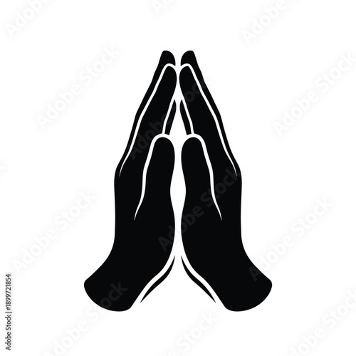Black silhouette of praying hands in a minimalist design