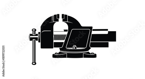 A detailed black silhouette of a metal vise with a handle ideal for design projects on transparent background high quality professional