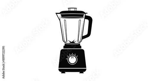 A sleek black blender illustration detailed with a control dial and transparent jar ideal for design projects on transparent background silhouette