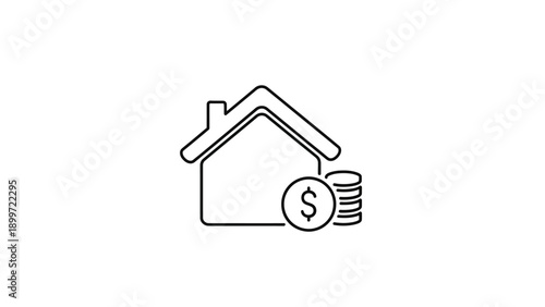 House icon with dollar sign and coin stack for finance