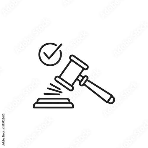 Judge's gavel striking block with a checkmark icon