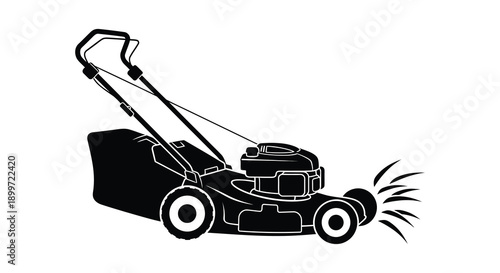A black silhouette of a push lawn mower showcasing its form and function on transparent background high quality professional detailed modern