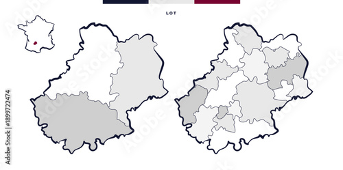 Département et cantons du Lot - Occitanie (France)