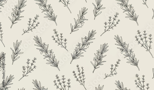 Minimal Herb Garden Botanical Seamless Pattern