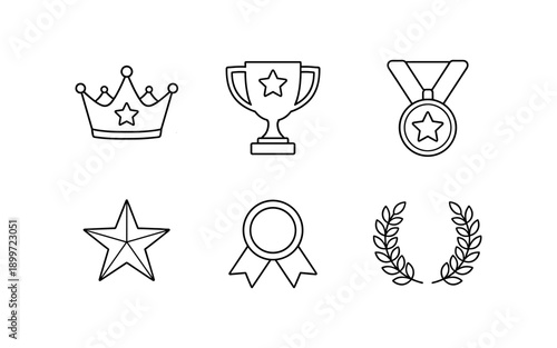 Collection of simple line art icons representing awards, trophies, and achievements