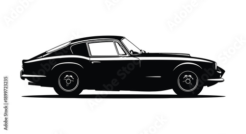 A sleek black vintage sports car is depicted in a striking silhouette on transparent background high quality professional detailed modern elegant