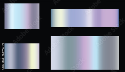 Set of  Holographic foil texture background set. Realistic  gradient mesh. Chrome border, iron frame, ribbon, label. High resolution.