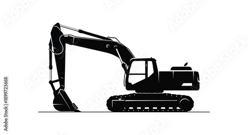 A striking black silhouette of a heavy duty excavator machine ideal for design projects on transparent background high quality professional detailed