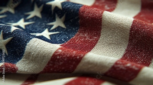 macro close-up of waving american flag fabric texture