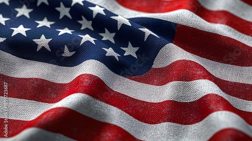 macro close-up of waving american flag fabric texture