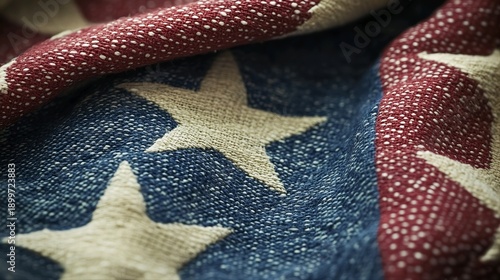 macro close-up of waving american flag fabric texture