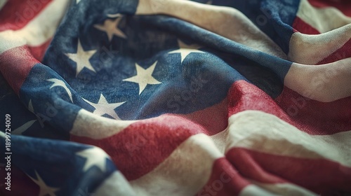 macro close-up of waving american flag fabric texture