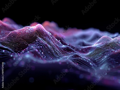 Vibrant digital landscape with glowing purple and pink waves