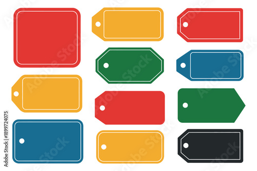 A collection of colorful blank tags on a white background