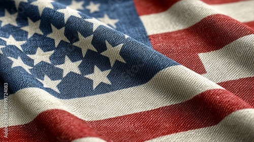 macro close-up of waving american flag fabric texture