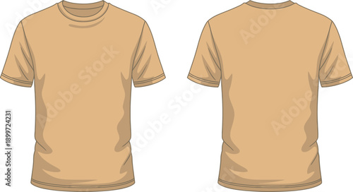 A beige t-shirt shown from the front and back on a white background