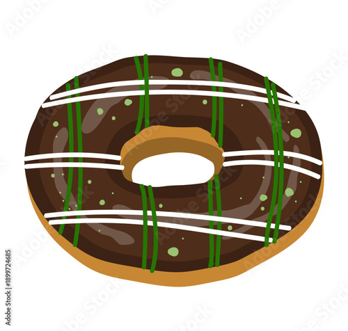Happy St Patrick day sweet chocolate donut decorated with checkered icing and sprinkles for Irish holiday, cartoon vector illustration. Green cookie dessert for Saint Patrick holiday party