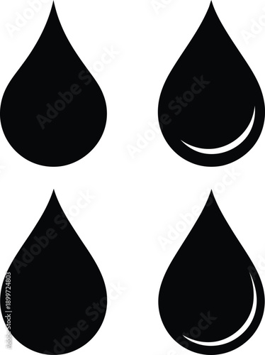 Black teardrop shapes on white background for design and creative projects