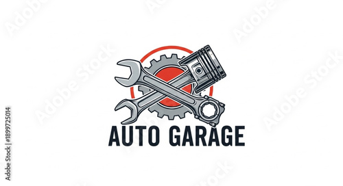 Auto Garage Service Emblem with Wrench and Piston.