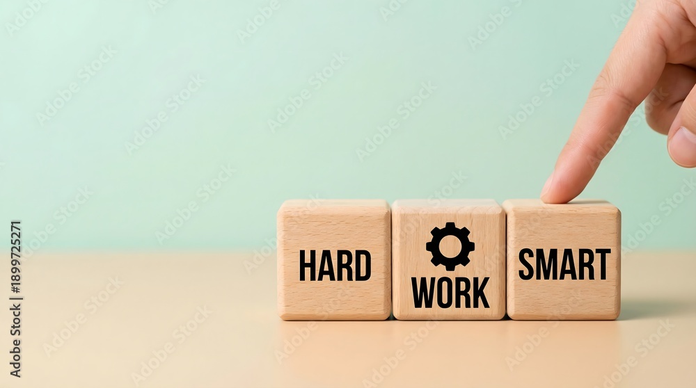 Fototapeta premium hard work vs smart work concept with wooden blocks