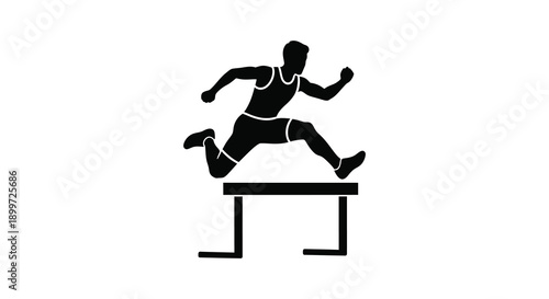 A black silhouette of an athlete mid jump over a hurdle ideal for sports graphics on transparent background high quality professional detailed