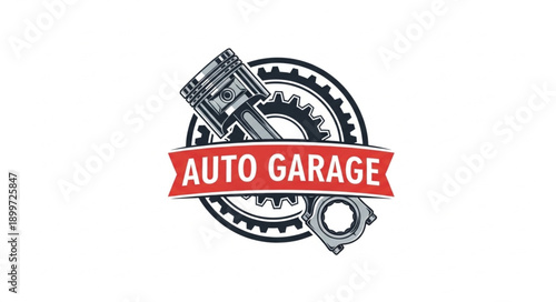 Auto Garage Emblem with Piston and Gear.