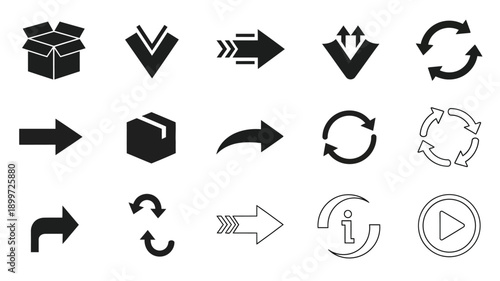 Various black shipping and logistics icons arranged in a grid pattern