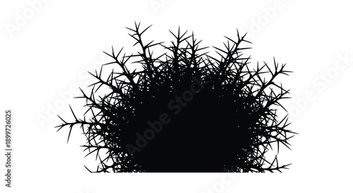 A detailed black silhouette of a bush or shrub with intricate branches ideal for design work on transparent background high quality
