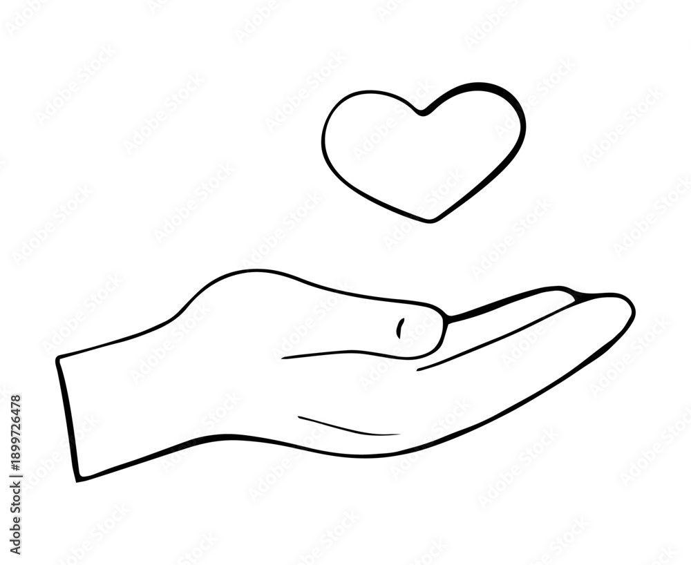 Fototapeta premium Heart in Hand Hand Drawn Line Illustration of Love and Care