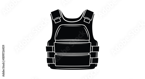 A stark black silhouette of a tactical vest showcasing protective gear on transparent background silhouette high quality professional detailed modern elegant