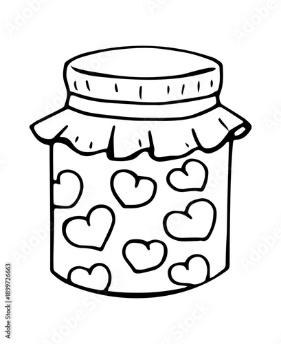 Hand Drawn Jar with Hearts Cute Love Doodle Illustration Black Outline