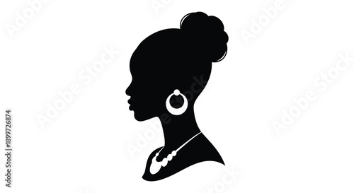 A striking black silhouette of a woman s head and shoulders featuring jewelry on transparent background high quality professional detailed modern elegant