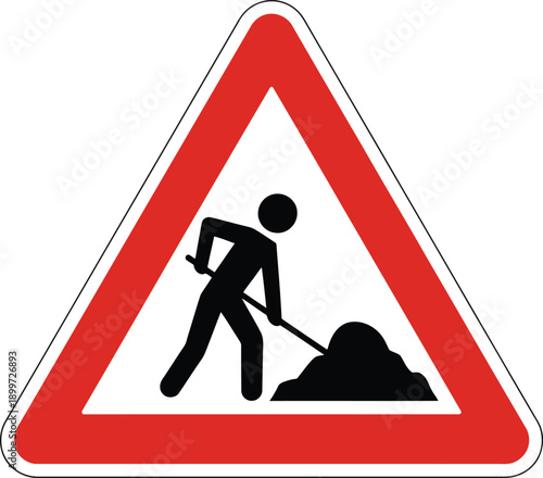 Roadwork ahead warning sign with worker silhouette