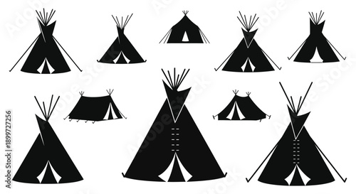 A collection of black teepee silhouettes in varying styles and sizes ideal for design projects on transparent background high quality professional