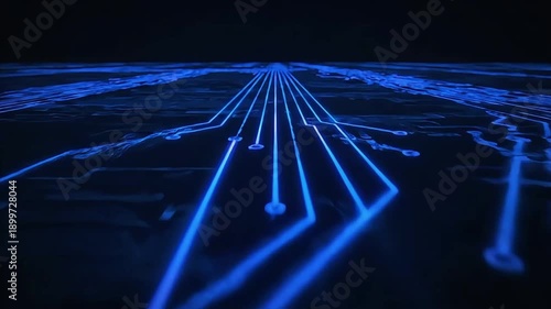 Blue Neon Light Trails in Dark Space.