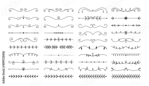 Decorative line borders, elegant design elements. Vector set of ornate patterns for invitations, certificates, documents. Vintage, swirls, flourishes. Black on white, intricate, detailed 