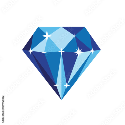 Sparkling Blue Diamond Gemstone Flat Vector Illustration