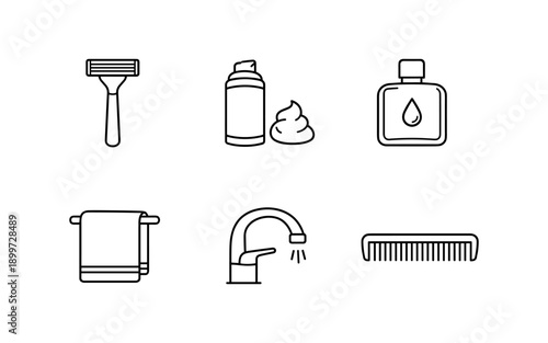 Collection of simple line art icons representing personal hygiene and grooming essentials