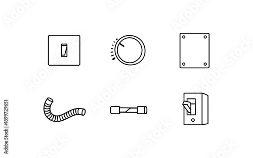 Collection of electrical components and symbols for design and illustration