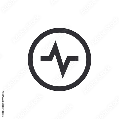 Black circular icon with a stylized heartbeat line in the center. Represents health monitoring, pulse, diagnostics, or system performance. Suitable for medical apps, interfaces, and analytics tools.