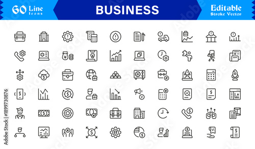 Professional Business Line Icon Pack with Modern Minimal Design Editable Pixel Perfect Vector Icons Ideal for Corporate and Office Concepts