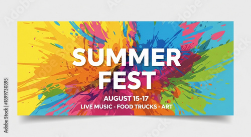 Colorful Summer Fest Banner with Live Music and Food Trucks