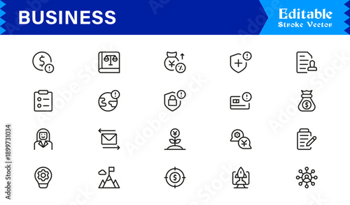 Professional Business Line Icon Pack with Modern Minimal Design Editable Pixel Perfect Vector Icons Ideal for Corporate and Office Concepts