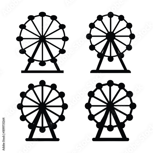 Collection of four simple black ferris wheel silhouette icons on a clean white background