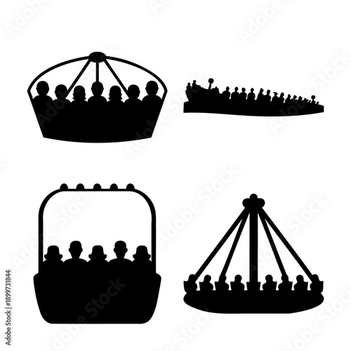 Various passenger vehicle and amusement ride silhouettes featuring groups of people