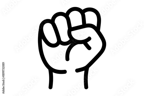 A raised fist in a simple black line drawing style on white