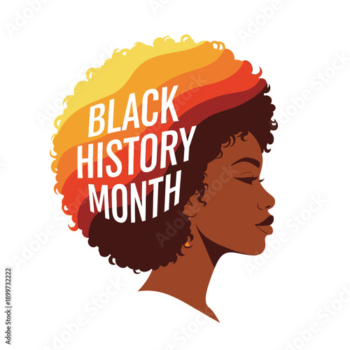 Black History Month celebration illustration with woman's profile and colorful afro