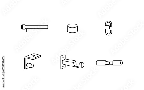 Collection of line art icons representing various hardware components and fasteners