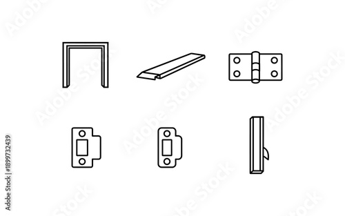 Set of line art icons representing door hardware and architectural elements