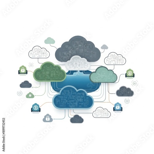 Conceptual cloud computing network illustration showcasing secure data transfer